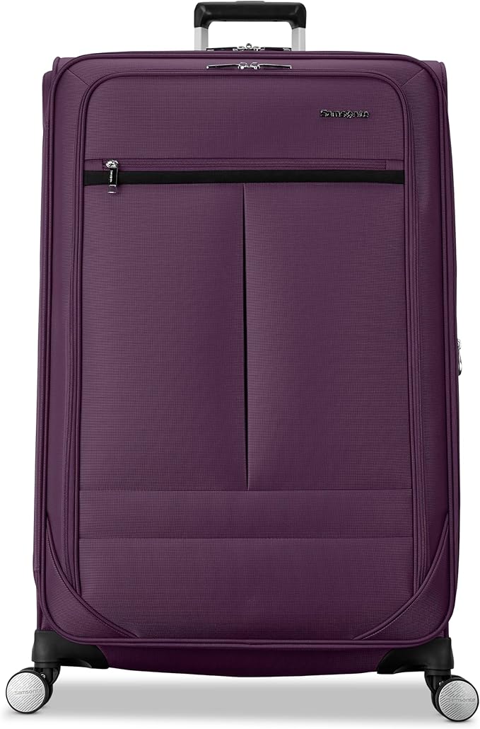 Samsonite Soft-Sided 29-Inch Lightweight Large Checked Expandable Element Suitcase: Durable, 360° Spinner Wheels, Adjustable Telescopic Handle, 2 Front & 1 Side Pocket- Purple