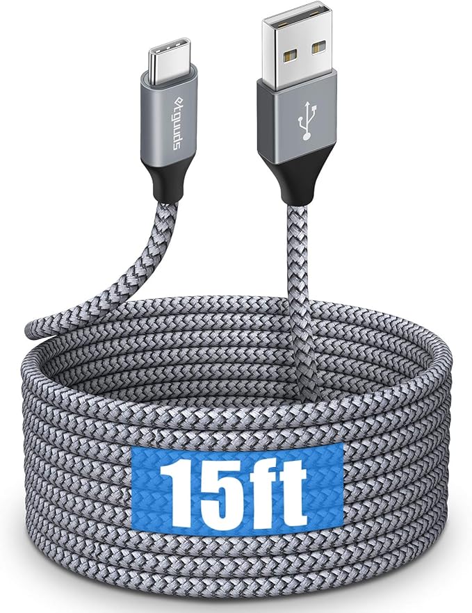 etguuds Long USB Type C Cable 15ft, USB A 2.0 to USB C Cable Fast Charge Nylon Braided Charger Cord Compatible with Samsung Galaxy Note, LG, Moto, Google, Switch, Camera and Other USB C Device