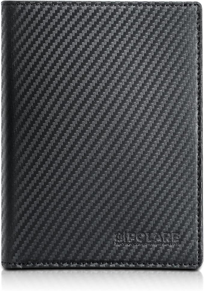 Polare Luxury RFID Blocking Leather Passport Holder Travel Wallet For Men and Women (Carbon Black)