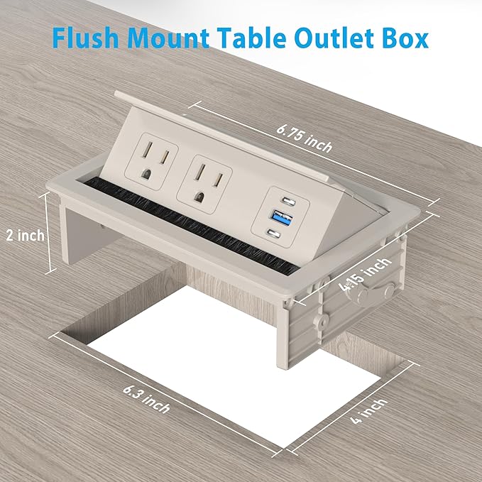 Table Power Outlet Hub PD20W USB-C Fast Charging Station, Recessed Outlet with 2AC Outlets and USB Ports for Conference Room Kitchen Countertop