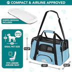 PetAmi Airline Approved Pet Carrier for Cats & Small Dogs, Soft Sided TSA Travel Carrier Bag with Sherpa Bed, Breathable Mesh Ventilation, Collapsible Bowl, Fits Under Seat, Up to 18 lbs, Small Blue