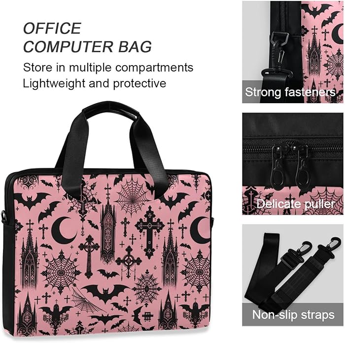 MNSRUU Laptop Bag for 15.6 inch Black Gothic Bats