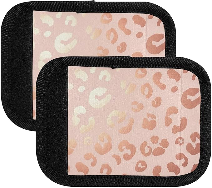 4 Pack Rose Gold Leopard Luggage Handle Wraps with Writable Luggage Tags, 5.9 x 4.3 Inches Durable Polyester Suitcase Handle Wraps