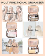 Relavel Small Makeup Bag, Travel Cosmetic Bag with Makeup Brush Compartment, Cute Make Up Pouch for Women, Double Layer Toiletry Organizer for Short Trip, Office - Black