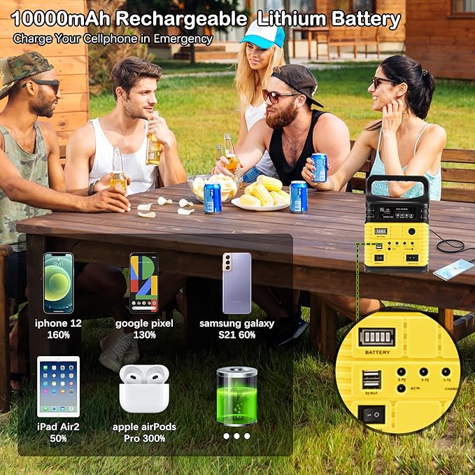 Solar Generator - Portable Power Station for Emergency Power Supply,Portable Generators for Camping,Home Use&Outdoor,Solar Powered Generator With Panel Including 3 Sets LED Light (Yellow)