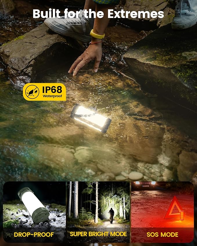 Glocusent 106 LED Camping Lights, Up to 80Hrs, 5000mAh Camping Lantern Rechargeable with 5 Brightness 3 Modes & SOS, IP68 Waterproof, Max 1200LM, Lanterns for Power Outages Hiking Emergency Hurricane