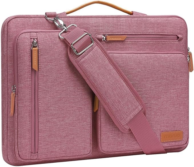 MOSISO 360 Protective Laptop Shoulder Bag,15-15.6 inch Computer Bags Compatible with MacBook Pro 16 inch, HP, Dell, Lenovo, Asus Notebook,Side Open Messenger Bag with 4 Zipper Pockets, Dusty Rose