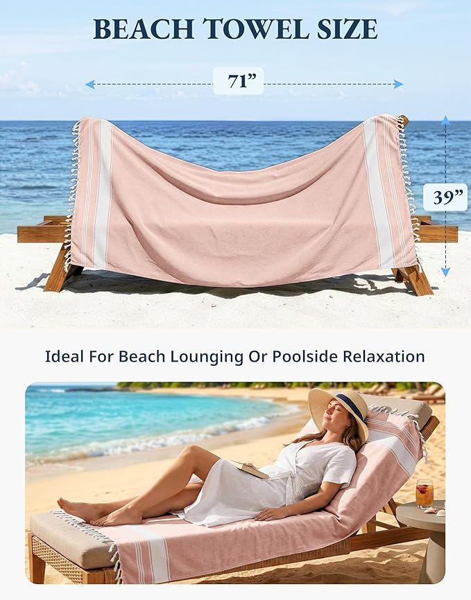 LANE LINEN Turkish Towels Set of 6, Beach Towels Oversized, Pre-Washed Pool Towel, Extra Large Beach Towel, Sandproof Beach Towel, Absorbent Travel Towel,39"x71" - Beach Party