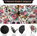 ALAZA Folding Umbrella Sugar Skulls Day Of The Dead Compact Travel Umbrella Automatic Open Close, Inverted Umbrellas for Rain Windproof Sun Umbrellas UV Protection Large Portable Reverse