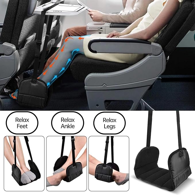 Portable Ultimate Comfort Set for Plane Sleep Kit at Plane Inflatable Travel Pillows Foot Rest Hammock Eye Mask Ear Plugs for Airplane Essentials for Seat Airplane Gadgets for Sleep Comfort (F)