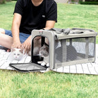 GAPZER Pet Carrier for Large Cat Soft-Sided Animal Traveling Bag for Medium Cat up to 20lbs / Washable Small Dog Puppy 10 lbs Crate Case with Privacy Curtains for Home Outdoor Travel Beige White