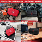 RHINO RESCUE EVA First Aid Kit, Small Waterproof Backpack Emergency Hiking First Aid Kit for Backpacking, Medical Kit for Travel, Home, Car, College Dorm, Camping, Boat, Back to School (Black)