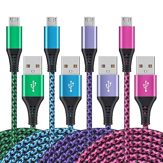 Micro USB Cables [4Pack/6Ft] AILKIN Android USB 2.0A Male to Micro B Charger Cord, Fast Charging Speed Data Wire Nylon Colored Braided Powerline Cable for Samsung Galaxy S7 S6 J7 J3 J8 A01 Kindle Fire