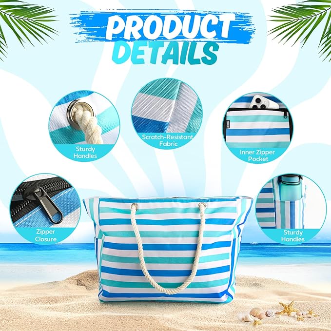 SRISE Large Beach Bag for Women & Men, Beach Bags Waterproof Sandproof, Travel Tote Bag, Swim Pool Bag for Family Outdoor