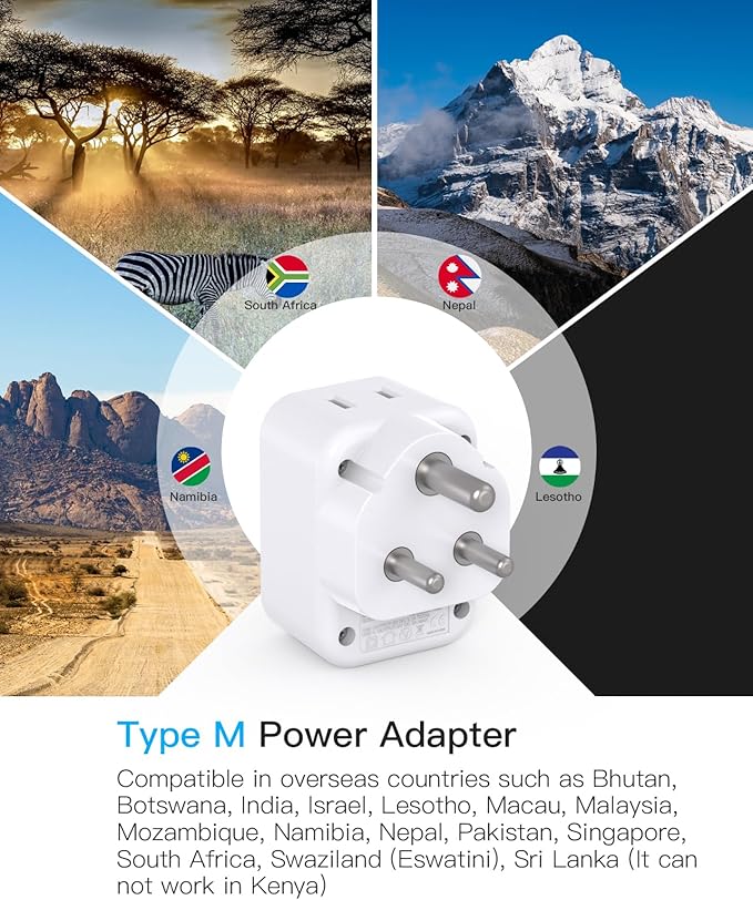 HANYCONY South Africa Travel Plug Adapter, Type M Power Adapter with 2 AC Outlets 3 USB Ports(2 USB C) for US to South Africa Botswana Namibia India Nepal Bhutan Sri Lanka