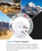 HANYCONY South Africa Travel Plug Adapter, Type M Power Adapter with 2 AC Outlets 3 USB Ports(2 USB C) for US to South Africa Botswana Namibia India Nepal Bhutan Sri Lanka