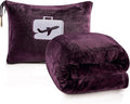 Comfort Fly Travel Blanket & Pillow – 2-in-1 Micro Plush Airplane Blanket with Carry Case (40" x 70") - Plum