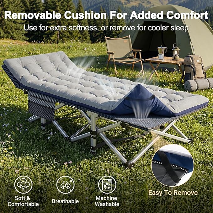 ABORON Camping Cot for Adult 28" Extra Wide, Heavy-Duty 1200D Oxford Cot for Sleeping, Portable Folding Camp Bed with Mat & Carry Bag