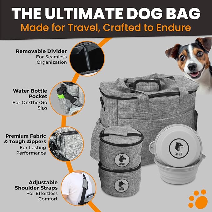 Dog Travel Bag for Supplies - Airline-Approved Backpack for Dogs - Pet Supply Organizer with Foldable Bowls & Food Containers - Pet Travel Bag - Dog Bags for Travelling with Accessories