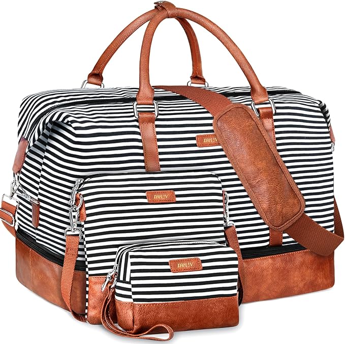 IBFUN Weekender Bags for Women, 21" Weekender Travel Bag, Travel Duffle Bag with Shoe Compartment Carry on Overnight Duffel Bag for Weekend Travel Business Trip, 3PCS