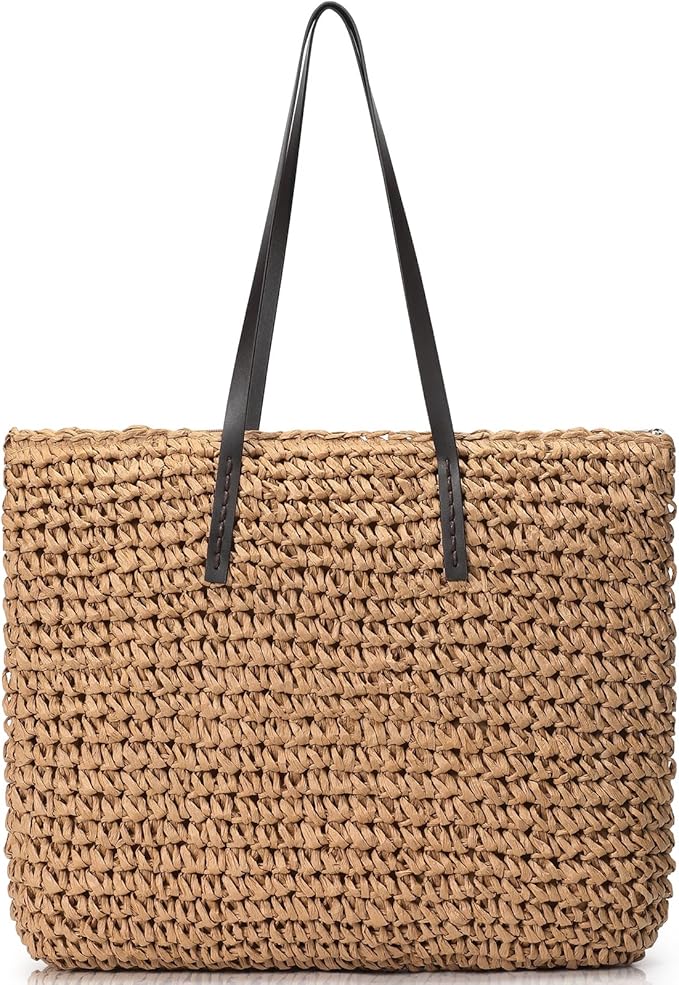 Trifabricy Beach Bags for Women, Large Beach Bag, Woven Straw Tote Bags Waterproof, Weaving Swim Shopping Travel Bag