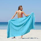WETCAT Turkish Beach Towel Oversized (38"x71") 100% Turkish Cotton, Made in Turkey - Sand Free, Extra Large, Ultra Soft, Quick Drying, Compact & Lightweight for Travel - Turquoise
