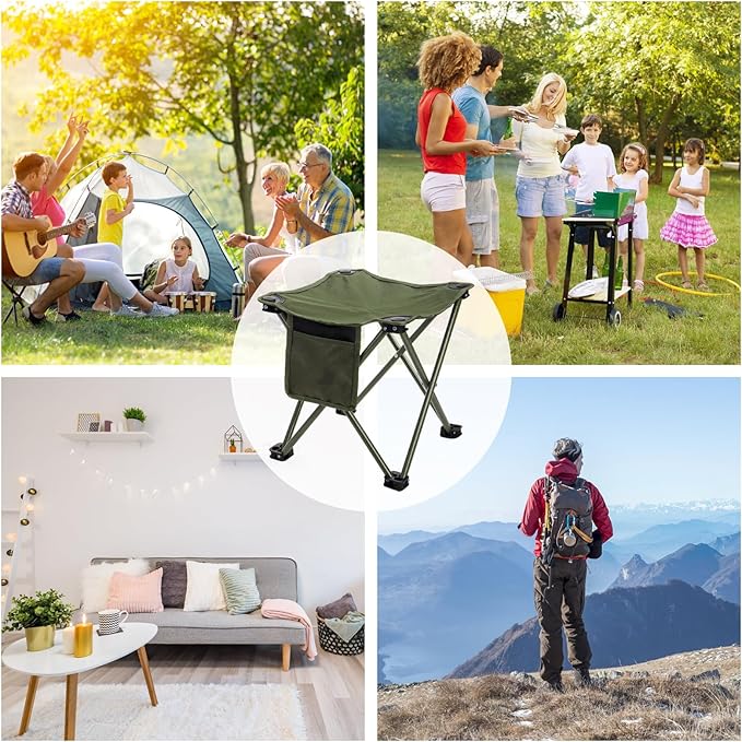 Cididu 2 Pack Camping Stool, Compact Camping Chair Portable, 13 Inch Lightweight Folding Stool Seat with Side Pocket and Carry Bag for Outdoor Hiking Fishing Picnic Beach and Lawn Party, Green