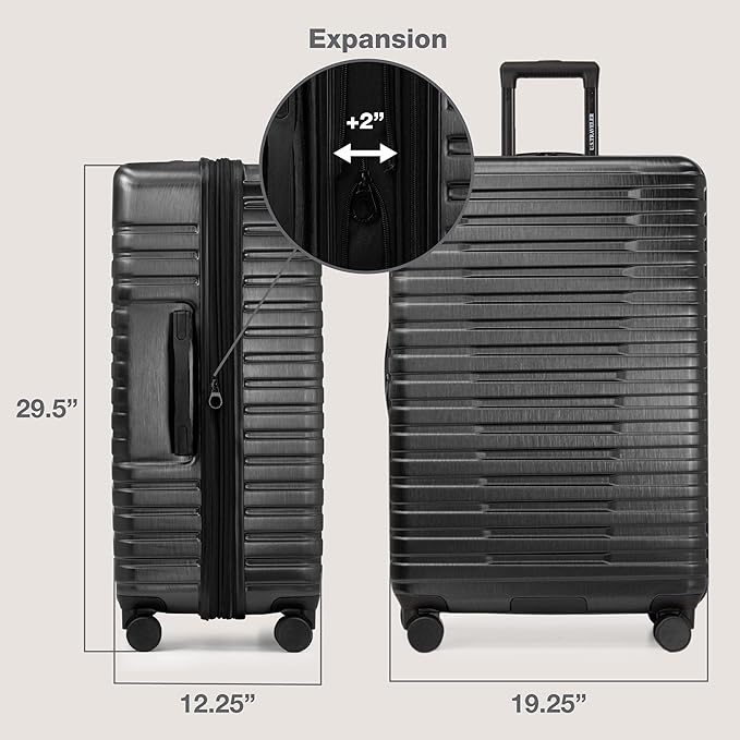 U.S. Traveler Boren Expandable Hardside Rugged Travel Luggage with 8 Spinner Wheels, Black, 2-Piece Set