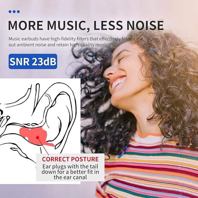 LYSIAN High Fidelity Concert Ear Plugs, 23dB Noise Reduction Musician Earplugs for Concerts, Festivals & Raves, Reusable Soft Earplugs with Aluminum Case, 2 Pairs Aqua