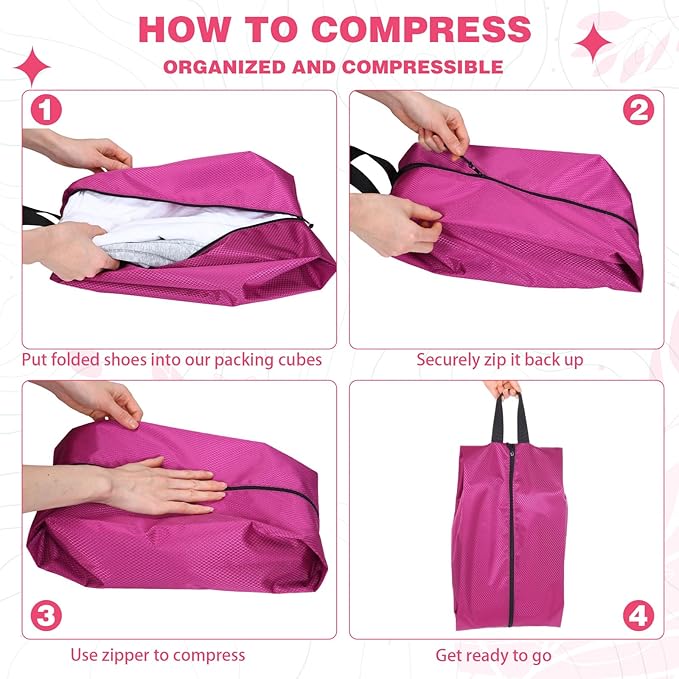 6 Pcs Travel Shoe Bags with Zipper Nylon Portable Waterproof Suitcase Shoe Organizer Packing for Golf(L,Purple)