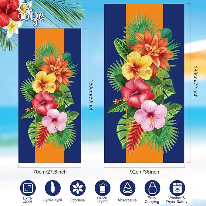 Redbaker 16 Packs 72 x 36 Inches Oversized Hawaiian Beach Towel Bulk Extra Large Pool Towels Set Microfiber Quick Dry Swim Towel Blanket for Women Men Adult Bath Travel(Bright Colors)