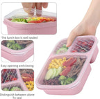 buluker 8 Pack Bento Lunch Box Set 3 Compartment Wheat Straw Meal Prep Food Storage Containers Plastic, Microwave and Dishwasher Safe(light colour)