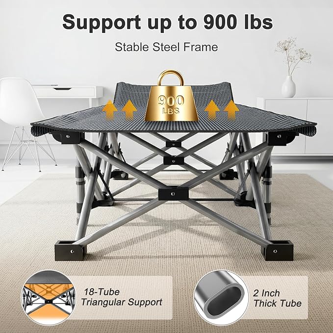 ABORON 2PK XXL Camping Cot for Adults 900LBS - 78"×32" Oversized Folding Bed with Mattress Pad, Heavy Duty 1200D Oxford Outdoor Cot with Carry Bag