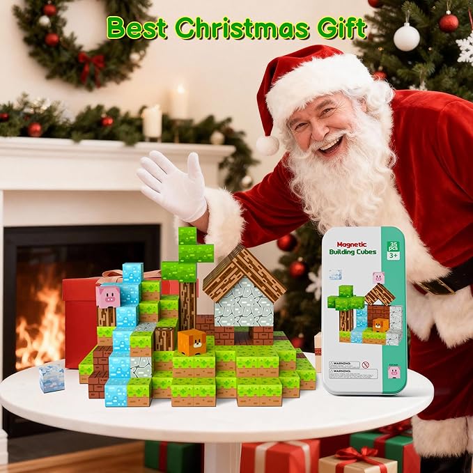 Magnetic Blocks Minecraft-Style Magnetic Building Blocks Cubes - 35PCS Tin Box Magnet Toys Travel Set STEM Educational for Kids Ages 4-8 6-8 8-12 Year Old Boys Girls Birthday Christmas