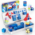 36 PCS Mini Magnetic Tiles Travel Set with Portable Iron Storage Box, STEM Learning Magnetic Building Blocks with LED Light-Up Glow in The Dark, Montessori Sensory Toys Gifts for Toddler, Boys & Girls
