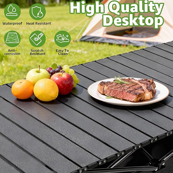 47in Portable Camping Table, Folding Beach Table, with Storage Net & Bag Easy to Carry, Prefect for Outdoor, Picnic, BBQ, Cooking, Festival, Beach, Home Use