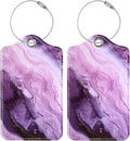 Luggage Tags for Suitcases, 2 Pack Cute PU Leather Luggage Tag TSA Approved with Stainless Steel Loop and Address Card Baggage Tag for Travel&Cruise Ships&Shipping Lavender Marble, by Chelmon