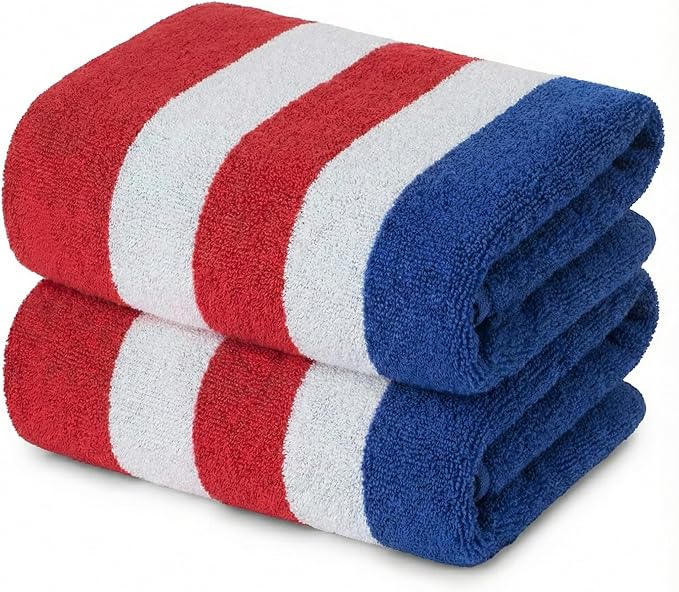Premium Terry Cabana Beach Towel 2 Pack, 30” x 60” Soft Absorbent Cotton Pool Towel, Quick Dry Towel for Beach and Pool (Mariner Stripes)