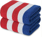 Premium Terry Cabana Beach Towel 2 Pack, 30” x 60” Soft Absorbent Cotton Pool Towel, Quick Dry Towel for Beach and Pool (Mariner Stripes)