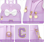 KKXIU Girls Initial Bowknot Cute Mini Backpack for Toddler, Travel Small Girl Backpacks, Personalized Birthday Gifts for Little Girls and Kids(C, Purple)