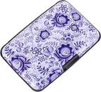 ELFISH Mini RFID Aluminum Wallet Credit Cards Holder Business Card Case Metal ID Case for Men Women (Camellia)