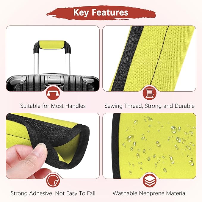 Luggage Handle Wrap [6PCS] - Neoprene Luggage Identifiers Use for Suitcases & Carry on & Travel Accessories - [Yellow-6IN/15CM] Comfort Grip Handle Cover