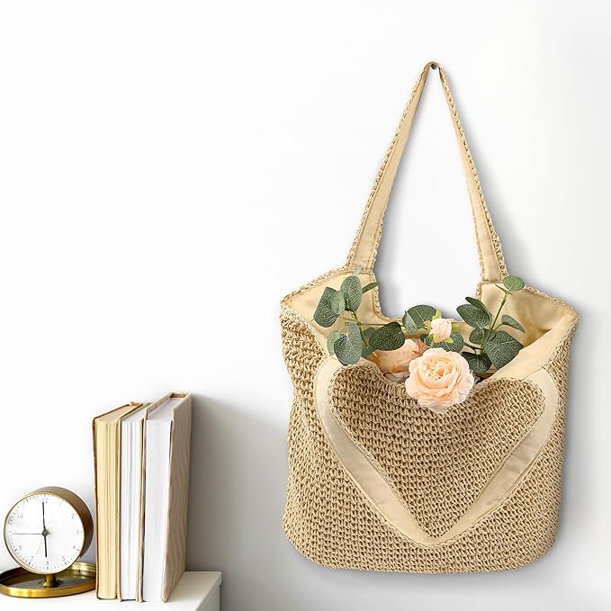 Trifabricy Beach Bags for Women, Large Beach Bag, Woven Straw Tote Bags Waterproof, Weaving Swim Shopping Travel Bag