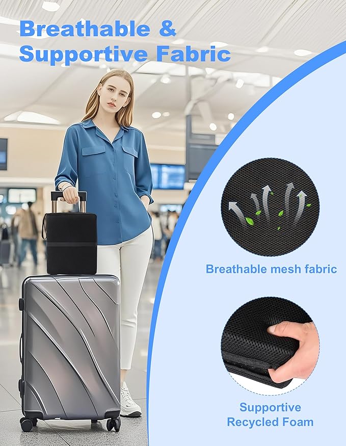 FASTMOMENT Airplane Seat Cushion Portable Travel Cushion for Comfort Foldable Stadium Pad with Breathable Fabric Seat Pad Perfect for Long Flights, Office, Bleacher, Camping