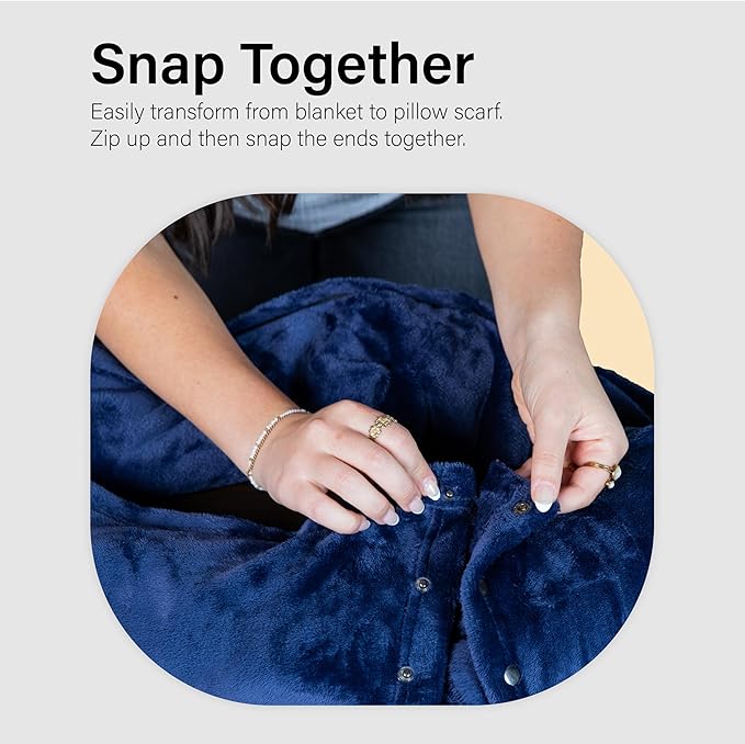 NAPRO 3‑in‑1 Travel Blanket Pillow Scarf – Convertible 50×80″ Blanket, 12×16″ Pillow, 80″ Infinity Neck Pillow – Lightweight, Plush – Navy Blue