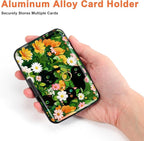 Mayski Credit Card Holder, RFID Blocking, Aluminum Alloy Hard Case, Small Mini Business Metal Wallet for Women Men, Black Cat Flower