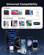 67W 3-Port Super Fast Type C Car Charger USB C for iPhone 17/Air/16/16e/15 Pro Max, Samsung Galaxy S25 S24 S23, Pixel, Android, Car Adapter Accessories for Men Women + 3FT USB-C Cable Silver