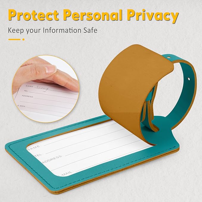 Travelambo Luggage Tags for Suitcases Faux Leather Privacy Protection 2 Pack Bag Tags Travel Accessories Essential, Bright Green