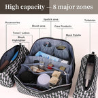 BOYATU Travel Makeup Bags for Women: Large Capacity Cosmetic Bag Set of 3 - Vegan Leather Make up Bags with Compartments - Wide Open Waterproof Toiletry Organizer Bag with Handle (P-04-Black)