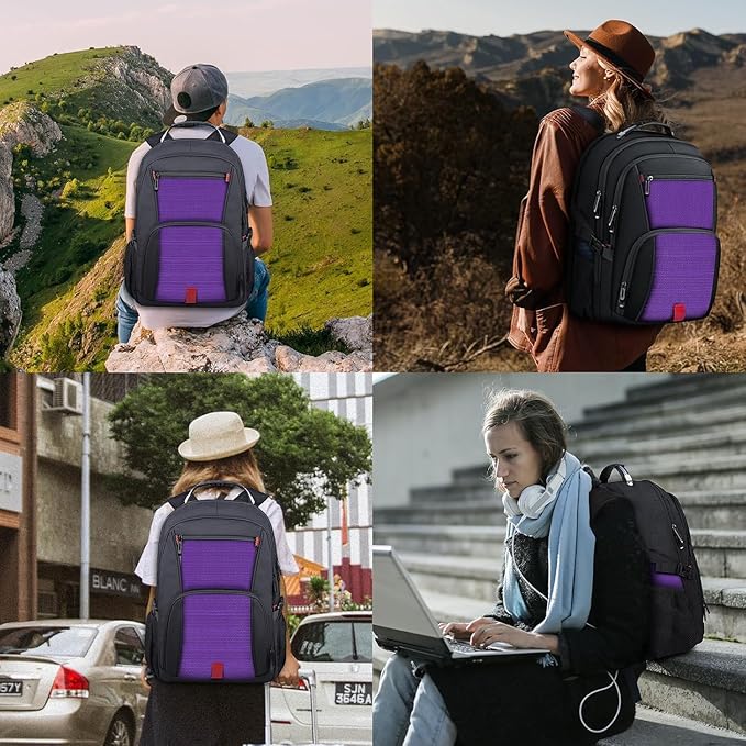 ANTERK Travel Backpack, 18.4 Inch Laptop Backpacks for Men Women, 55L Anti Theft Water Resistant College Bussiness TSA Airline Approved Work Computer Backpack, Purple